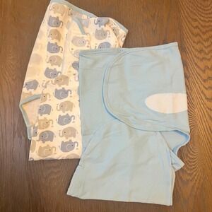 Guriken Baby Swaddle Wrap Elephant Print 100% Cotton 0-3 Months 2pack